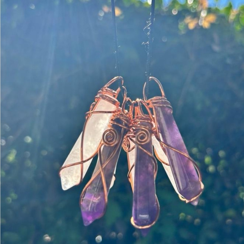 KraveKawaii Crystal Wand in Pure Copper Pendant crystal wand Natural Amethyst